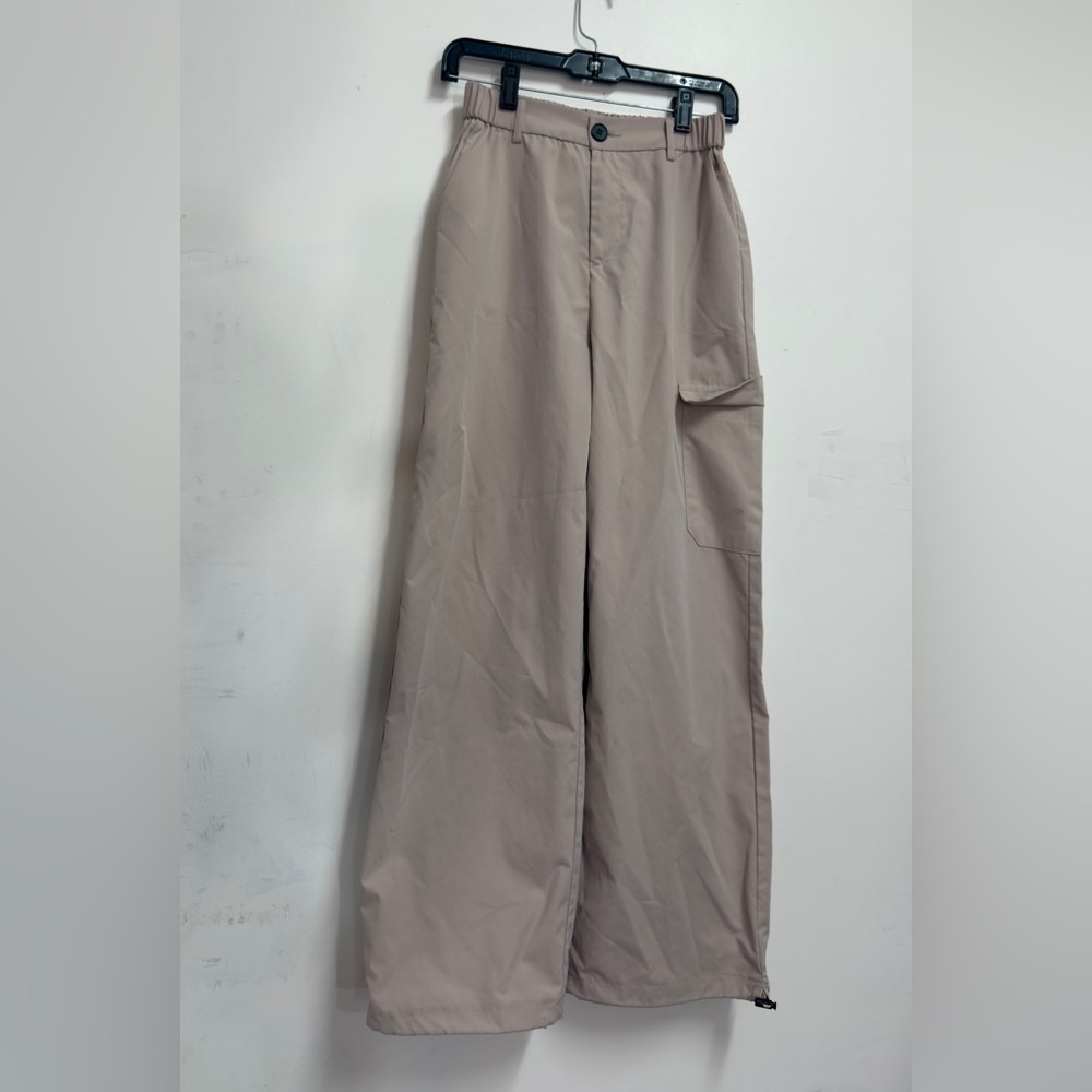 Khaki cargo straight leg pants utility wide leg pants beige straight leg pants